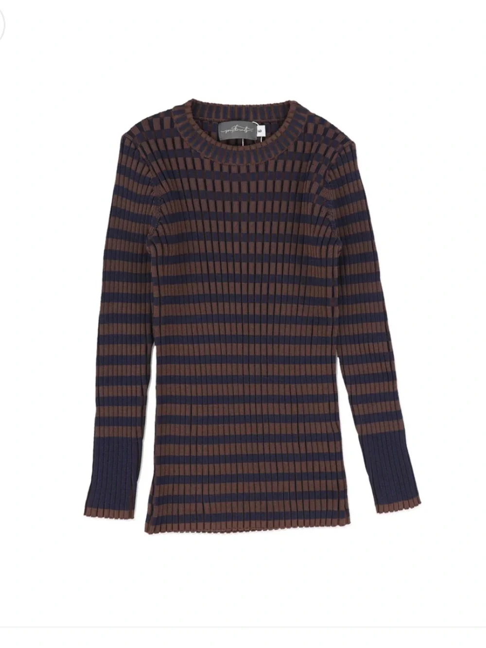 Sweet Threads Kids Ribbed Striped Crewneck Sweater 8 Brown & Navy